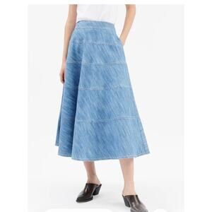 Odeeh Denim Paneled Midi Skirt in Blue Eyes DE 34 US 2